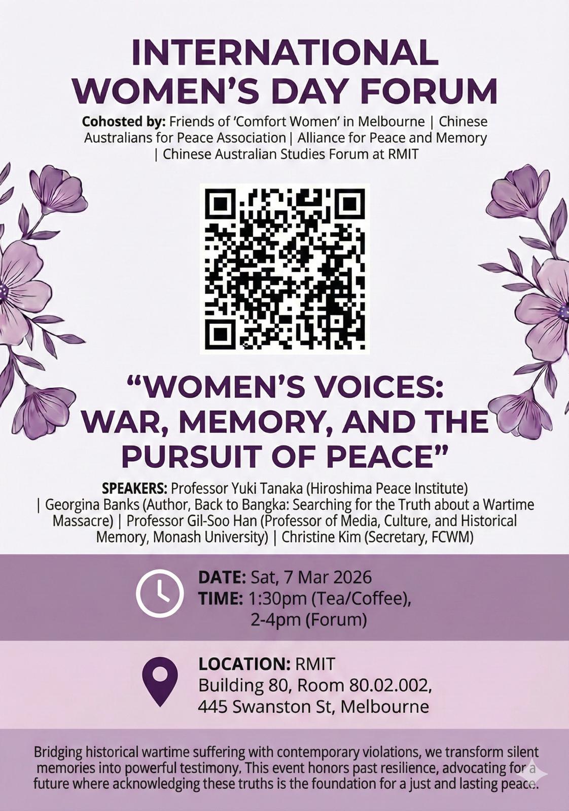 2026 International Women’s Day Forum – Women’s Voices: War, Memory, and the Pursuit of Peace
